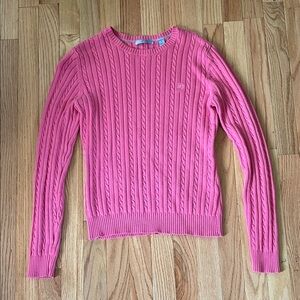 Izod Cable Knit Sweater Womens Medium Pink Preppy Crewneck Academia Old Money